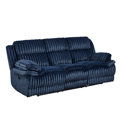 Canapé inclinable manuel double Rexy, velours côtelé bleu texturé, 95 pouces
