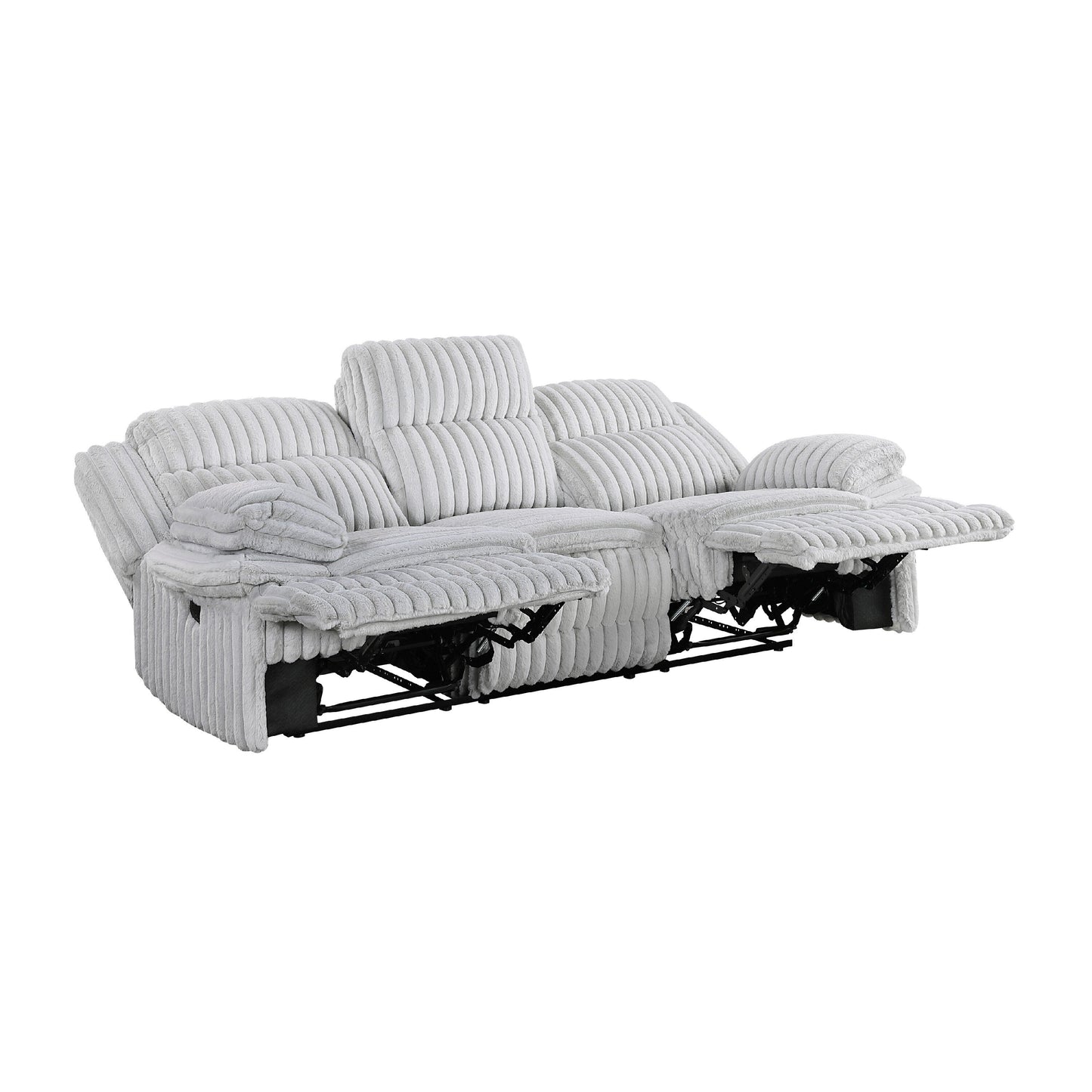 Canapé inclinable manuel double Rexy, velours côtelé gris clair texturé, 95 pouces