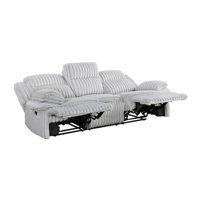 Canapé inclinable manuel double Rexy, velours côtelé gris clair texturé, 95 pouces