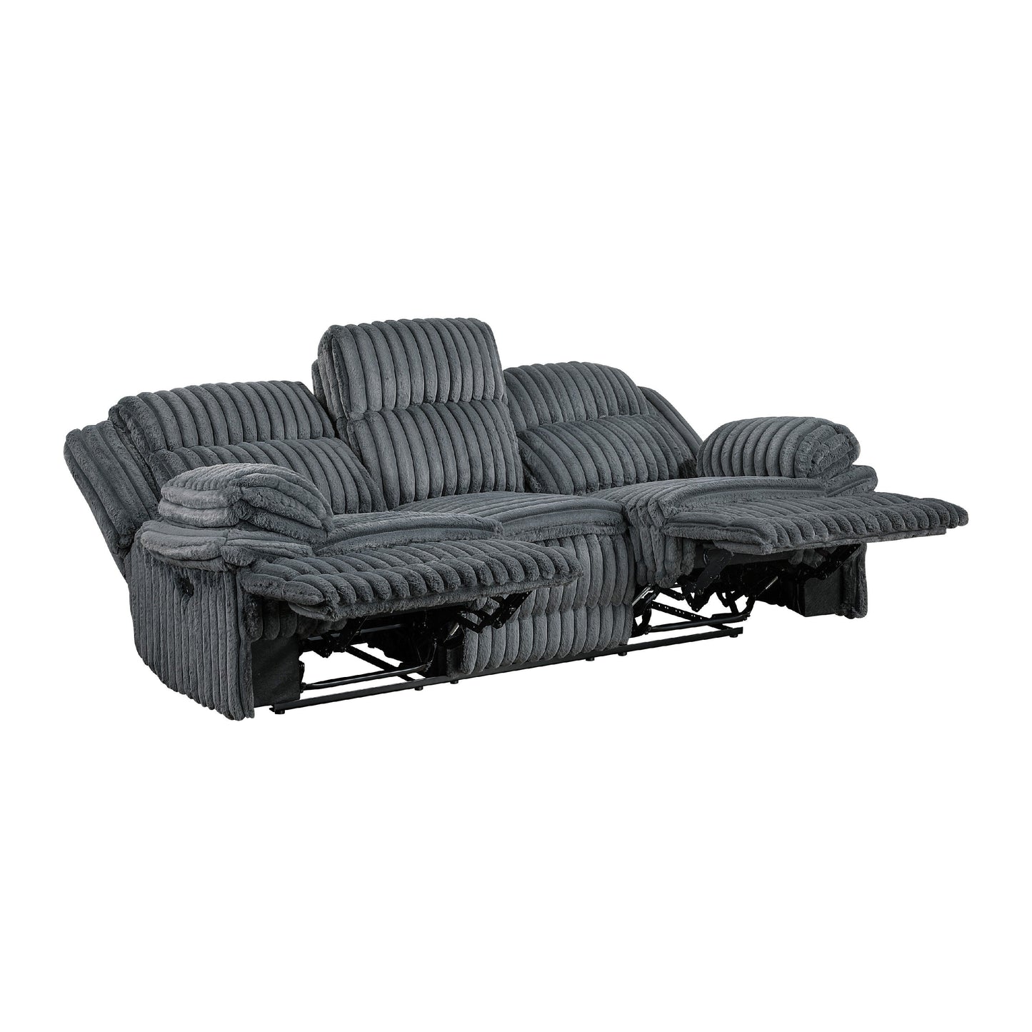 Canapé inclinable manuel double Rexy, velours côtelé texturé gris foncé, 95 pouces
