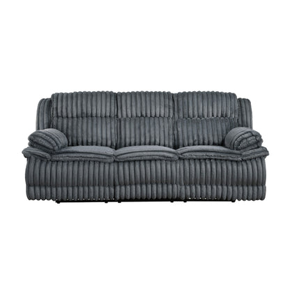 Canapé inclinable manuel double Rexy, velours côtelé texturé gris foncé, 95 pouces