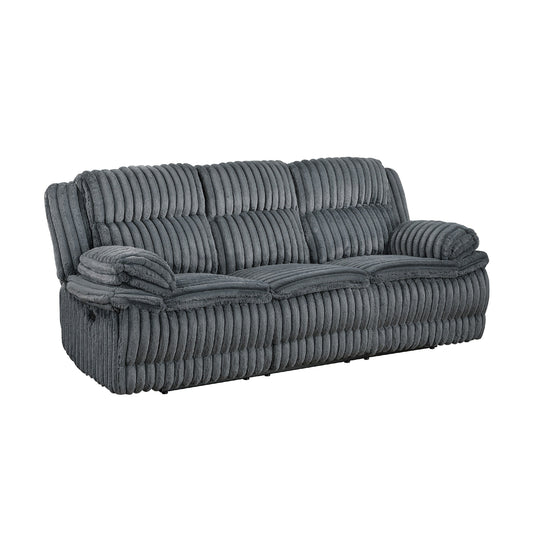 Canapé inclinable manuel double Rexy, velours côtelé texturé gris foncé, 95 pouces