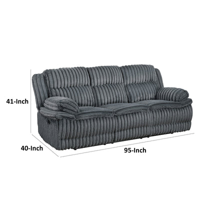 Canapé inclinable manuel double Rexy, velours côtelé texturé gris foncé, 95 pouces
