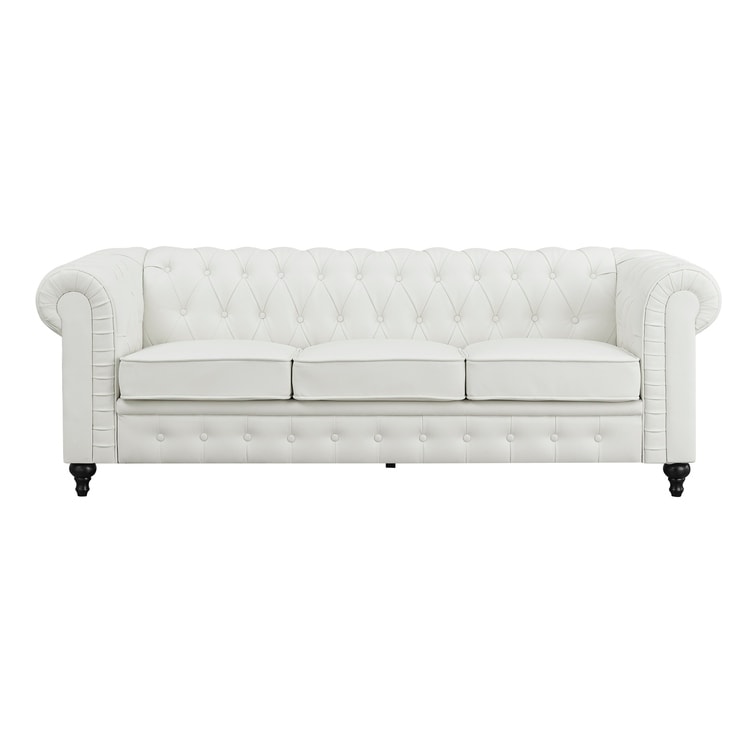 Canapé élégant combiné : canapé Chesterfield avec accoudoirs roulés et accoudoirs évasés capitonnés en microfibre pour petits espaces
