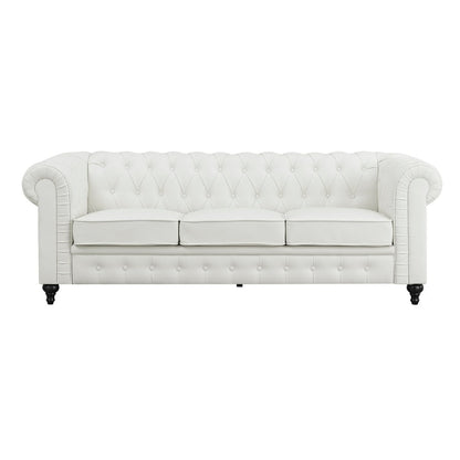 Canapé élégant combiné : canapé Chesterfield avec accoudoirs roulés et accoudoirs évasés capitonnés en microfibre pour petits espaces