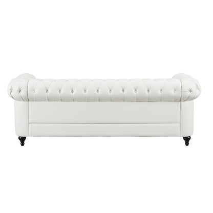 Canapé élégant combiné : canapé Chesterfield avec accoudoirs roulés et accoudoirs évasés capitonnés en microfibre pour petits espaces
