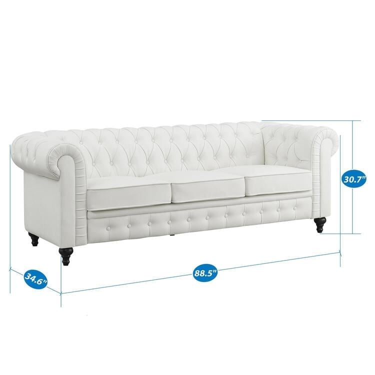 Canapé élégant combiné : canapé Chesterfield avec accoudoirs roulés et accoudoirs évasés capitonnés en microfibre pour petits espaces