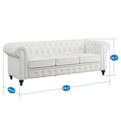 Canapé élégant combiné : canapé Chesterfield avec accoudoirs roulés et accoudoirs évasés capitonnés en microfibre pour petits espaces