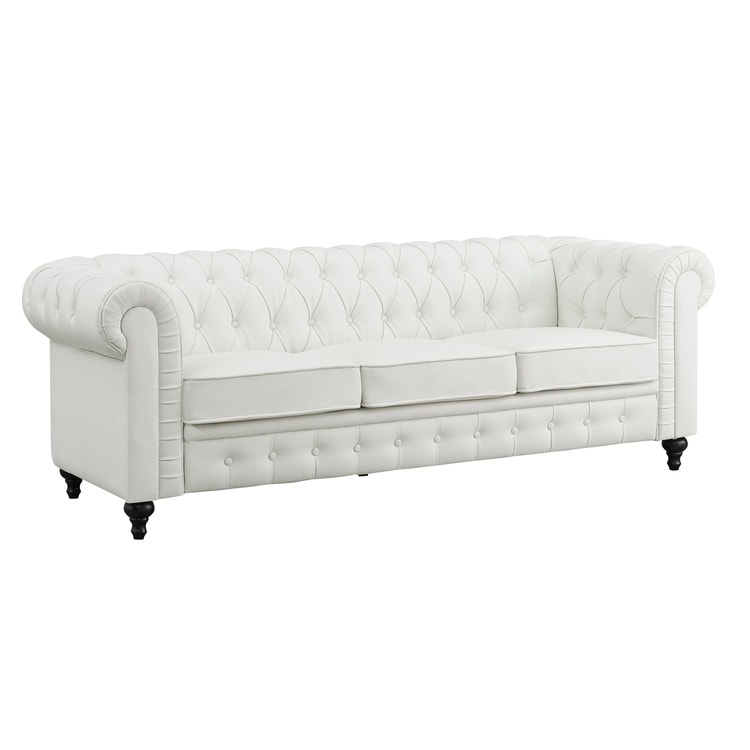 Canapé élégant combiné : canapé Chesterfield avec accoudoirs roulés et accoudoirs évasés capitonnés en microfibre pour petits espaces