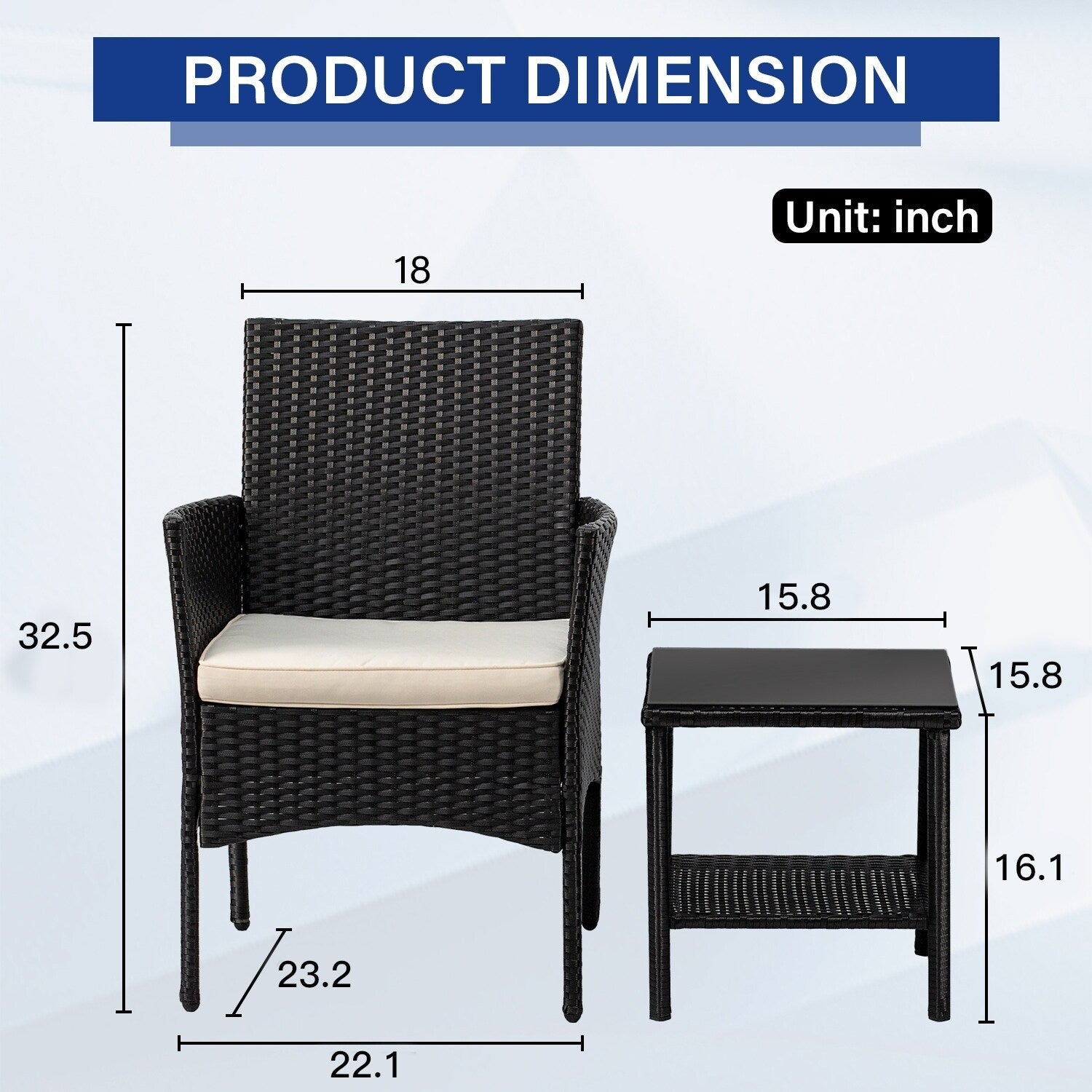 Ensemble de 3 chaises et table d'extérieur en rotin moderne Rhine par Furniture of America