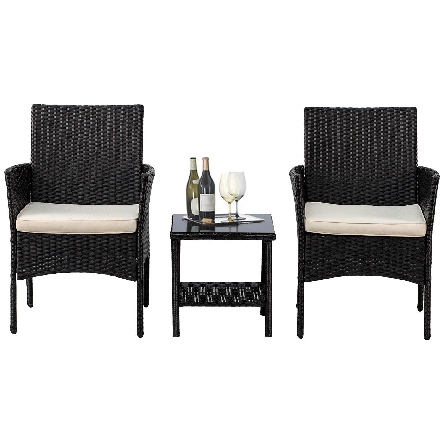 Ensemble de 3 chaises et table d'extérieur en rotin moderne Rhine par Furniture of America