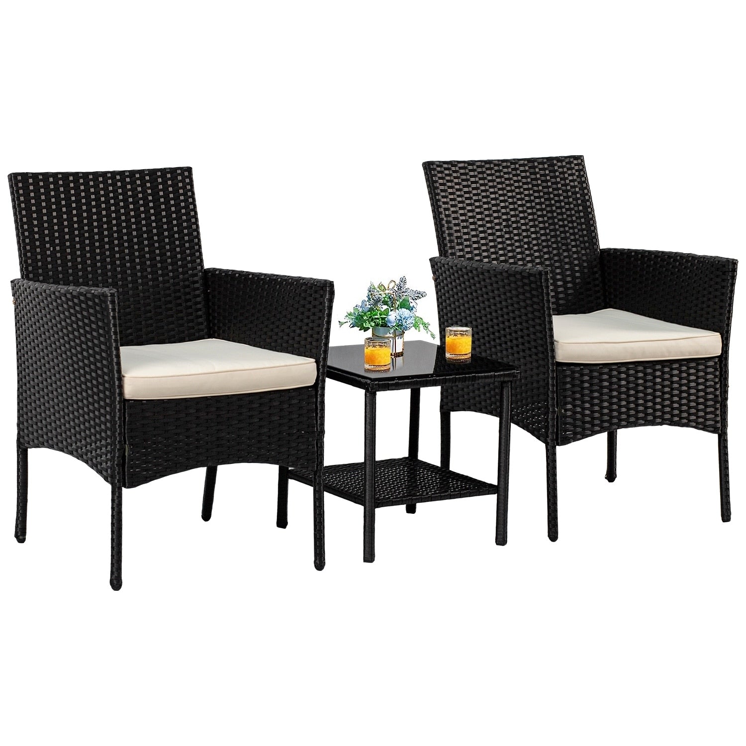 Ensemble de 3 chaises et table d'extérieur en rotin moderne Rhine par Furniture of America