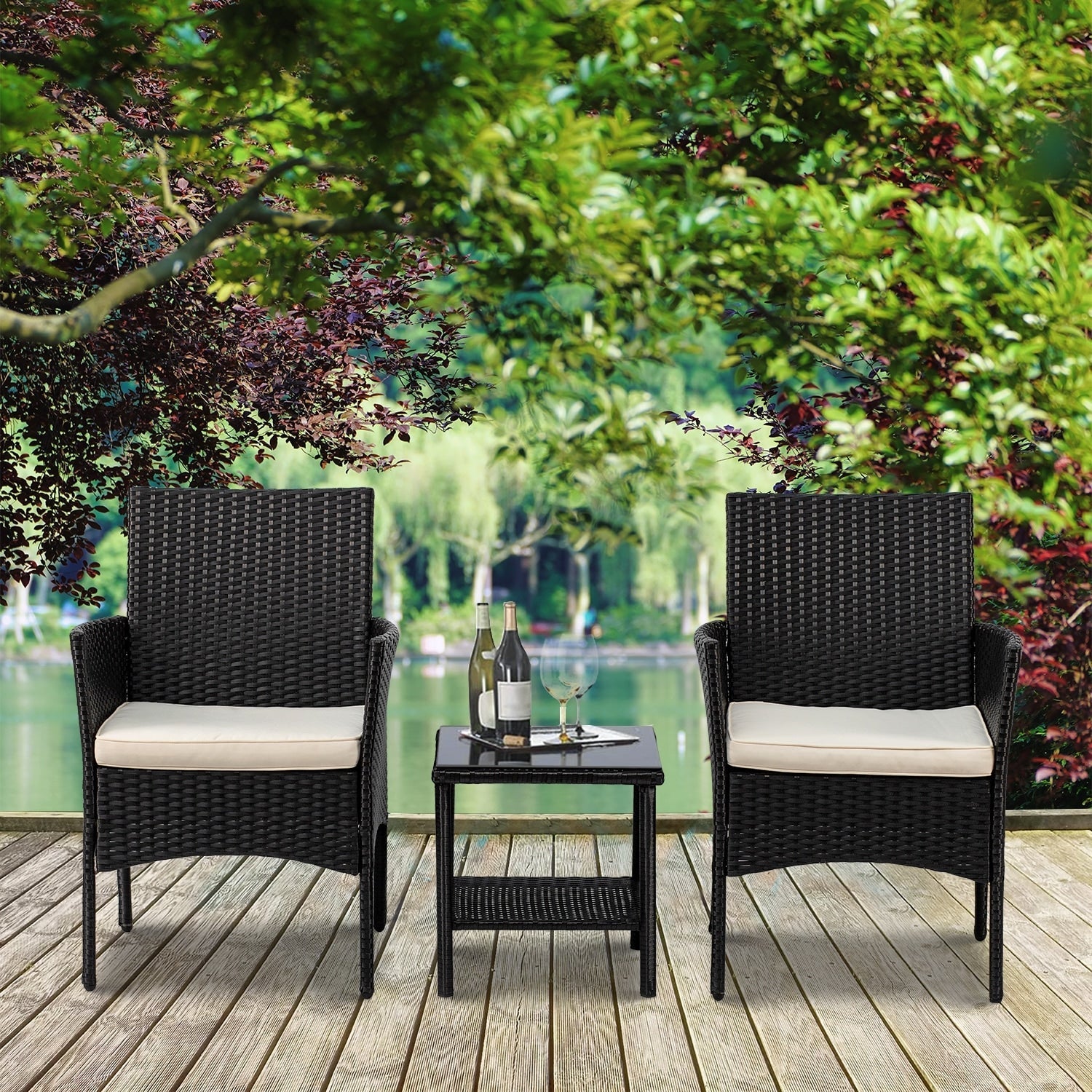 Ensemble de 3 chaises et table d'extérieur en rotin moderne Rhine par Furniture of America