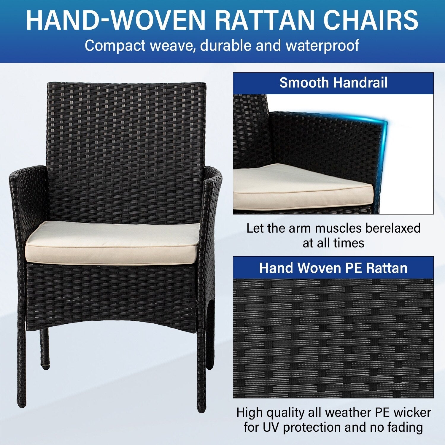 Ensemble de 3 chaises et table d'extérieur en rotin moderne Rhine par Furniture of America