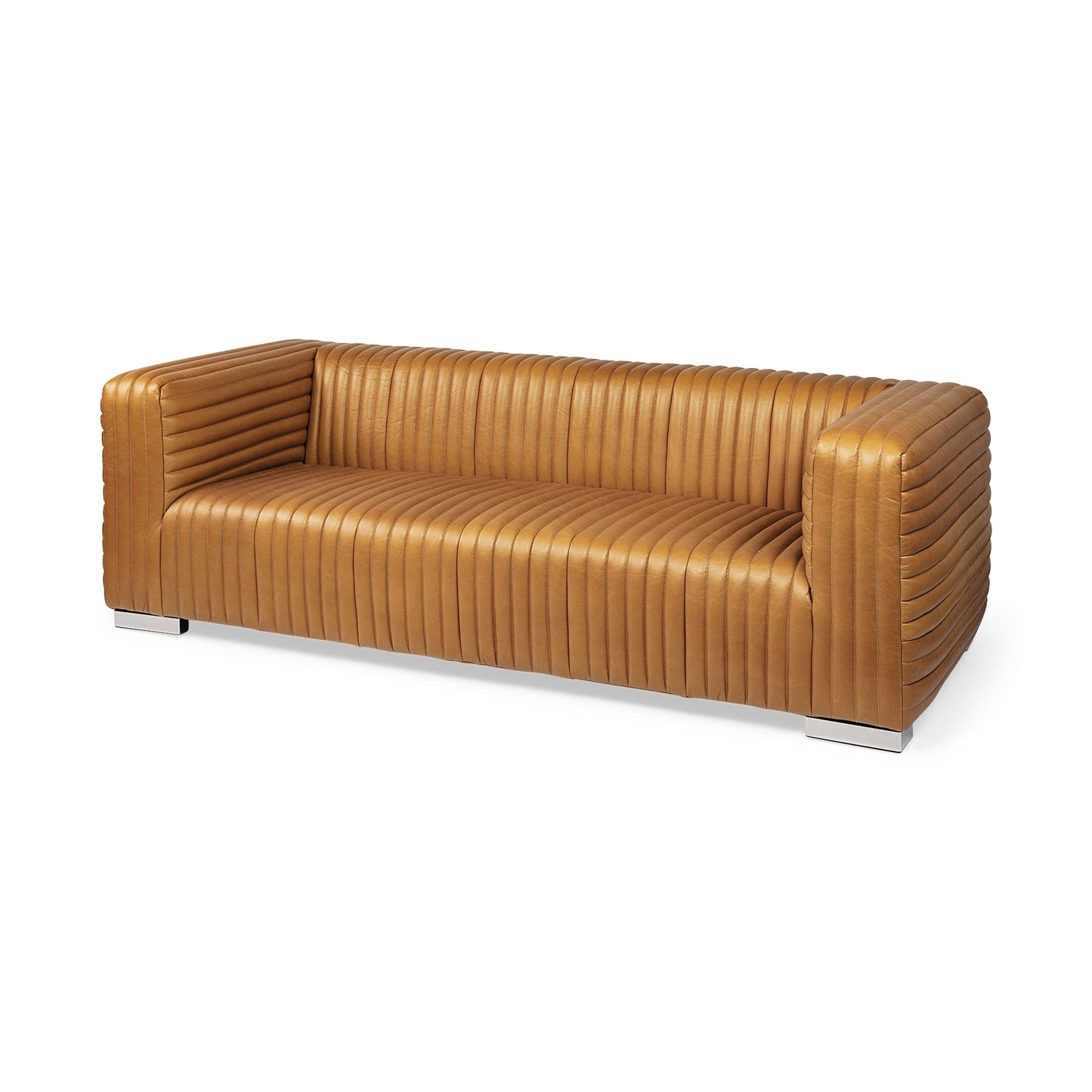 Canapé Ricciardo en cuir véritable cognac - 86,6 L x 38,6 l x 26,4 H