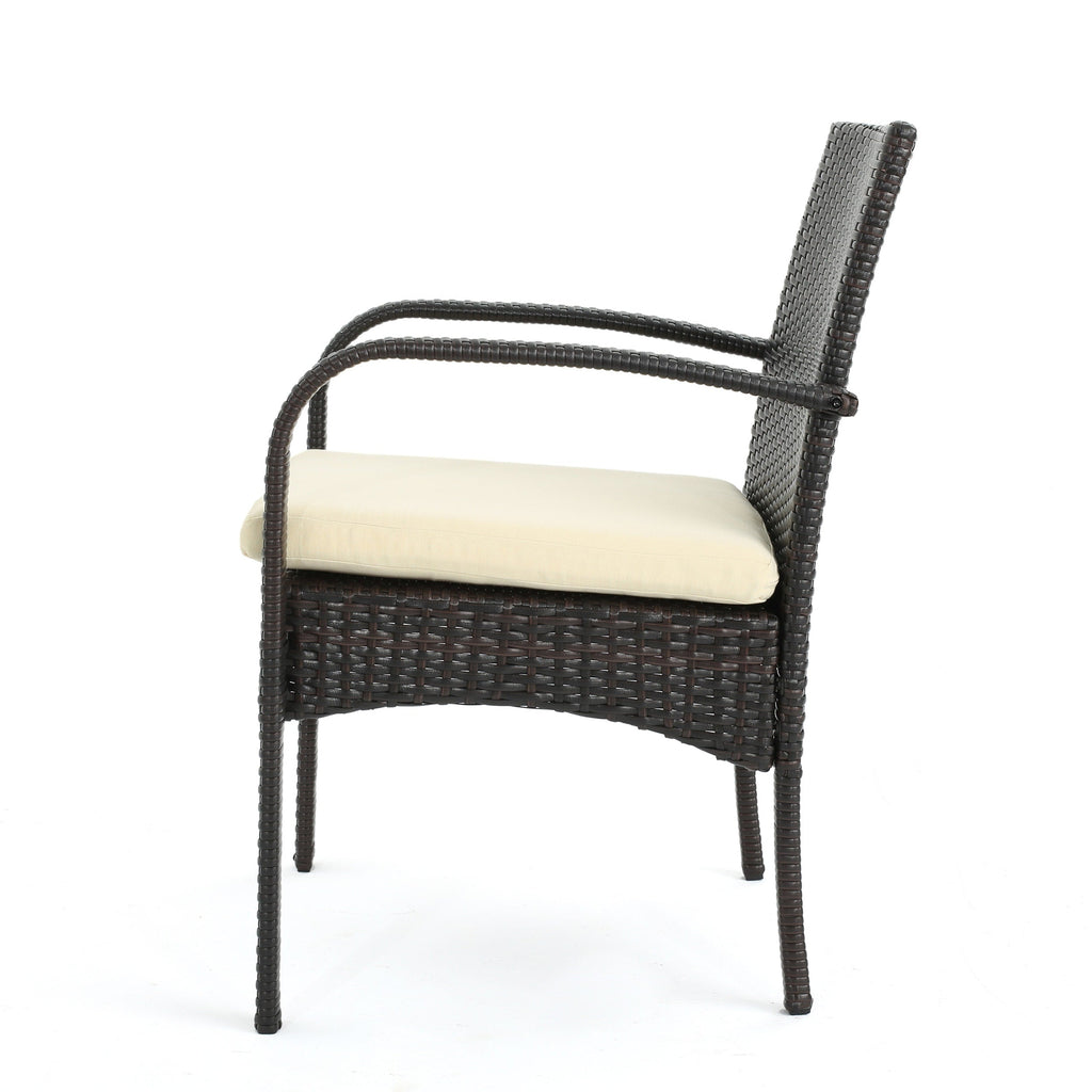 Ensemble bistrot d'extérieur Ridley 3 pièces en osier avec coussins par Christopher Knight Home - N/A