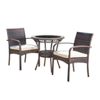 Ensemble bistrot d'extérieur Ridley 3 pièces en osier avec coussins par Christopher Knight Home - N/A
