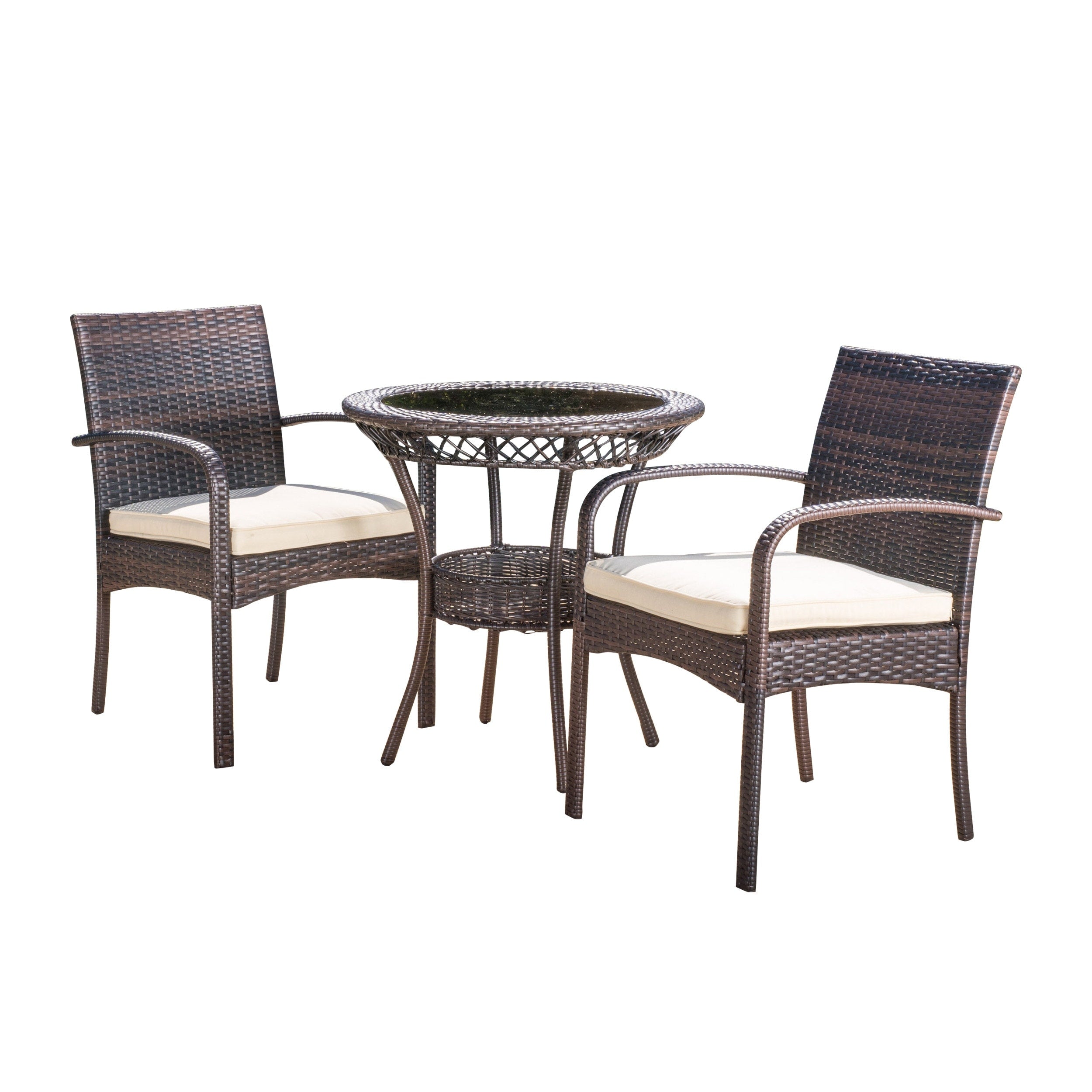 Ensemble bistrot d'extérieur Ridley 3 pièces en osier avec coussins par Christopher Knight Home - N/A