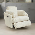 Fauteuil inclinable manuel pivotant Rikki, velours côtelé ivoire, 2 coussins