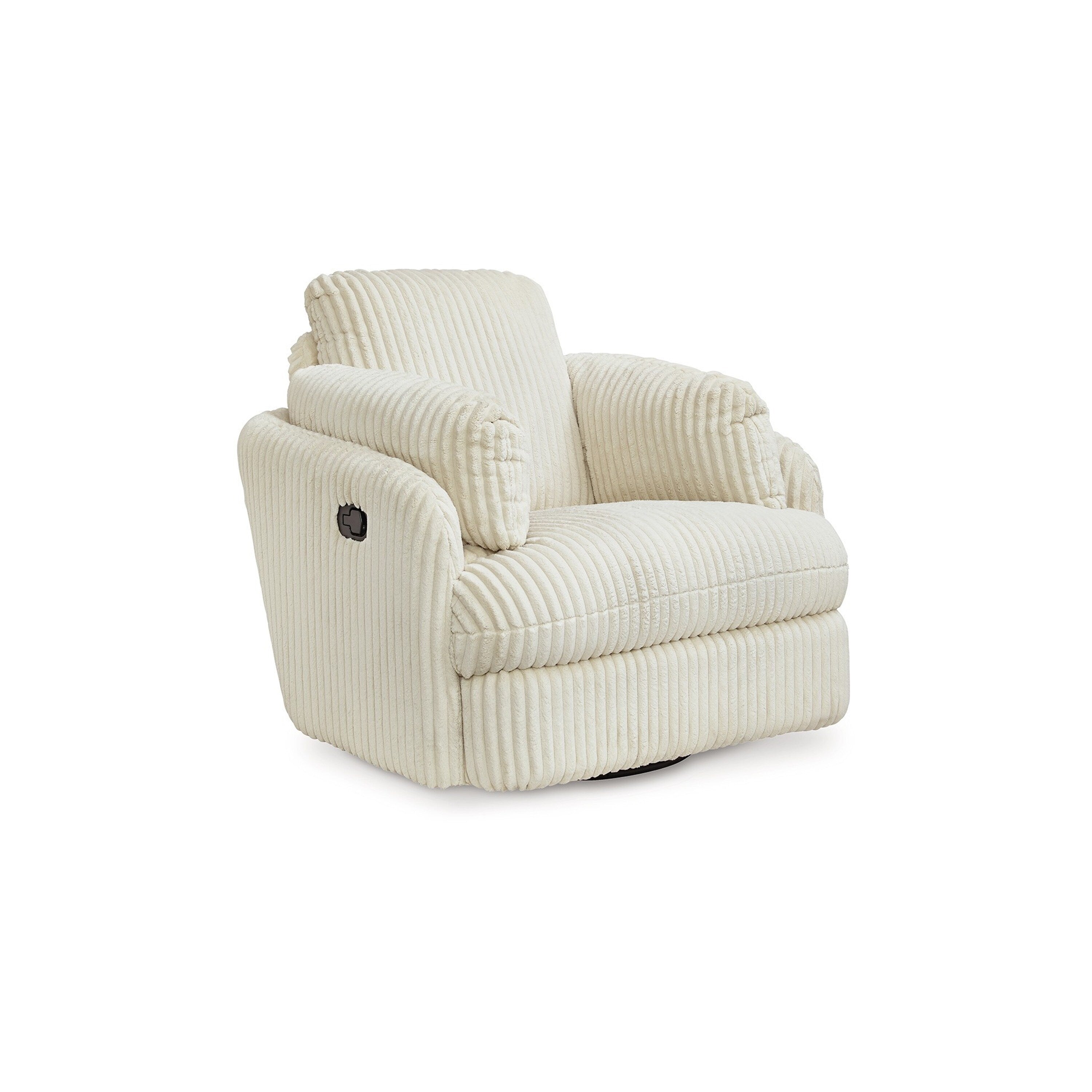 Fauteuil inclinable manuel pivotant Rikki, velours côtelé ivoire, 2 coussins
