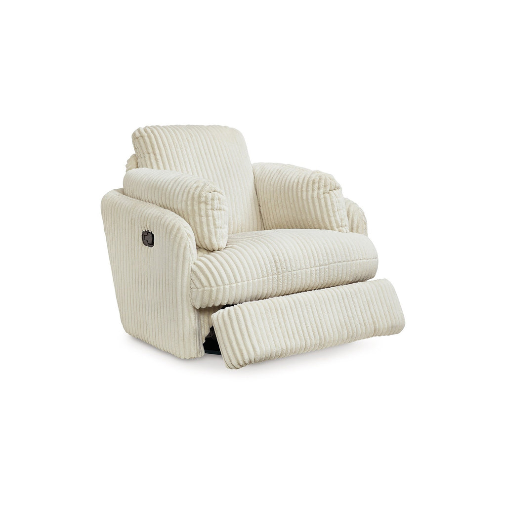 Fauteuil inclinable manuel pivotant Rikki, velours côtelé ivoire, 2 coussins