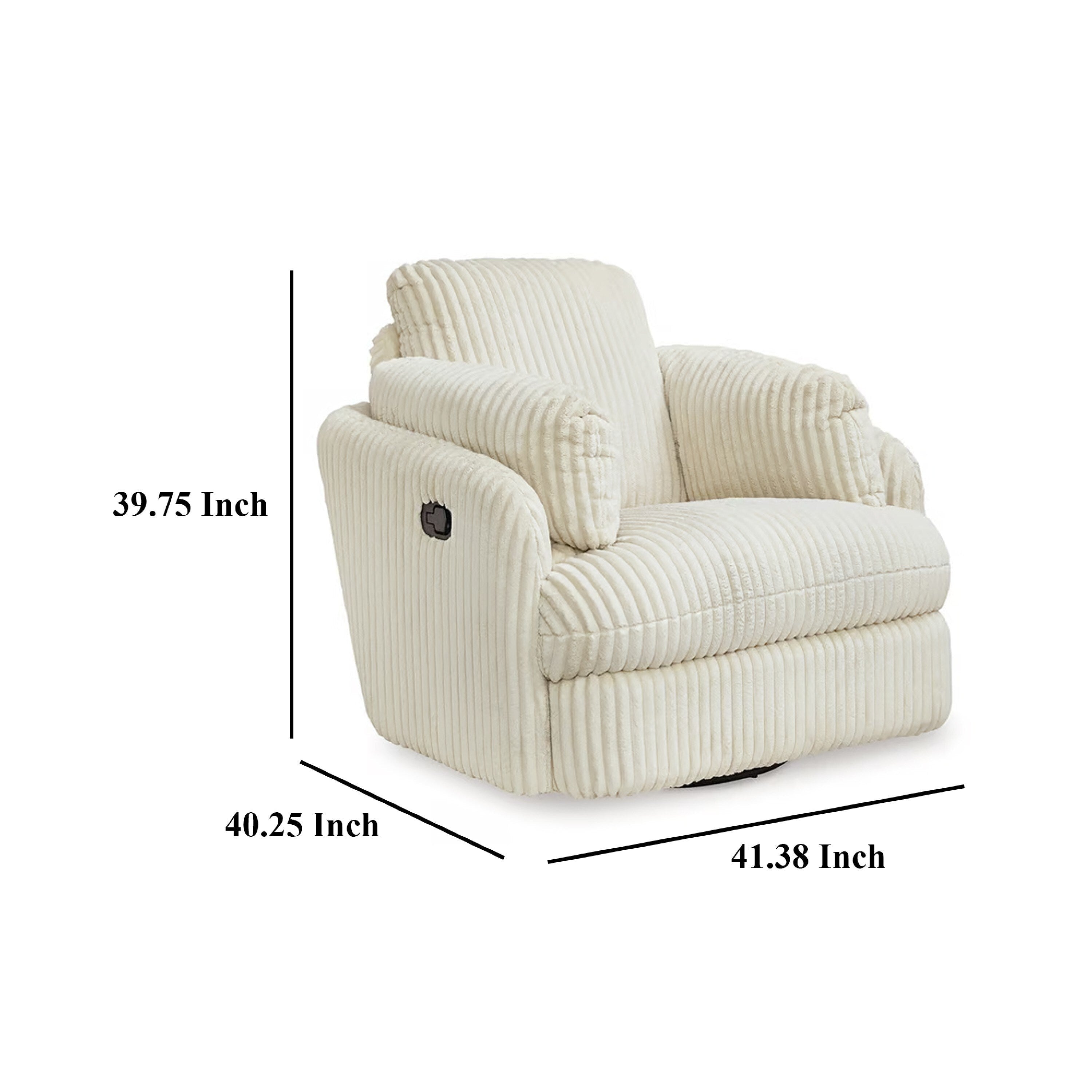 Fauteuil inclinable manuel pivotant Rikki, velours côtelé ivoire, 2 coussins