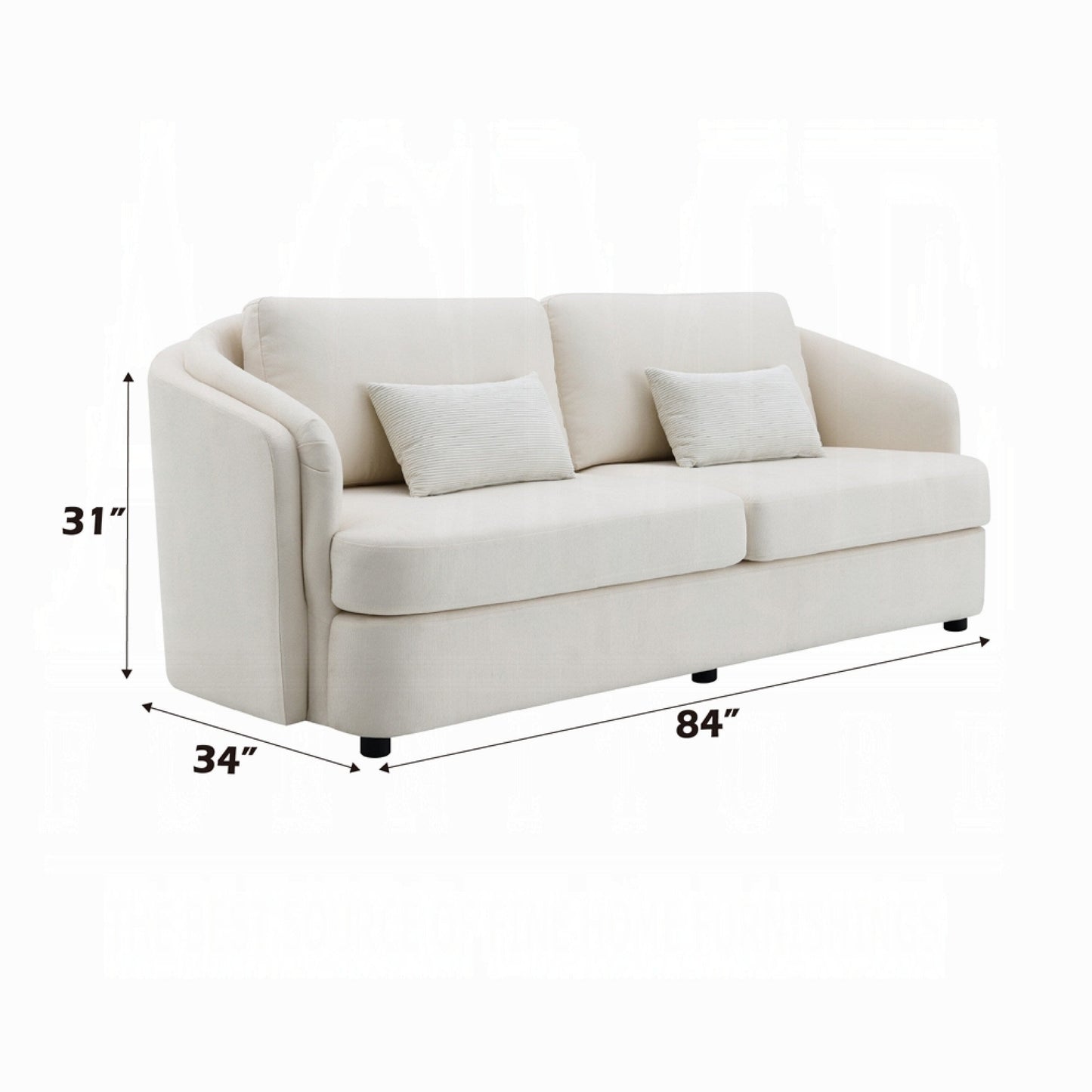 Canapé Riku, 2 coussins lombaires, 213 cm, lin beige, forme moderne