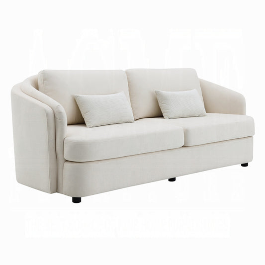 Canapé Riku, 2 coussins lombaires, 213 cm, lin beige, forme moderne
