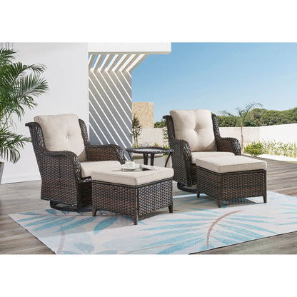 Ensemble de mobilier d'extérieur Pocassy 5 pièces, chaises pivotantes avec poufs