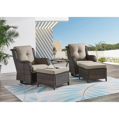 Ensemble de mobilier d'extérieur Pocassy 5 pièces, chaises pivotantes avec poufs