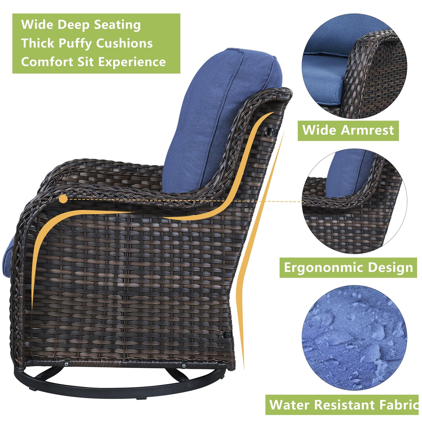Ensemble de mobilier d'extérieur Pocassy 5 pièces, chaises pivotantes avec poufs
