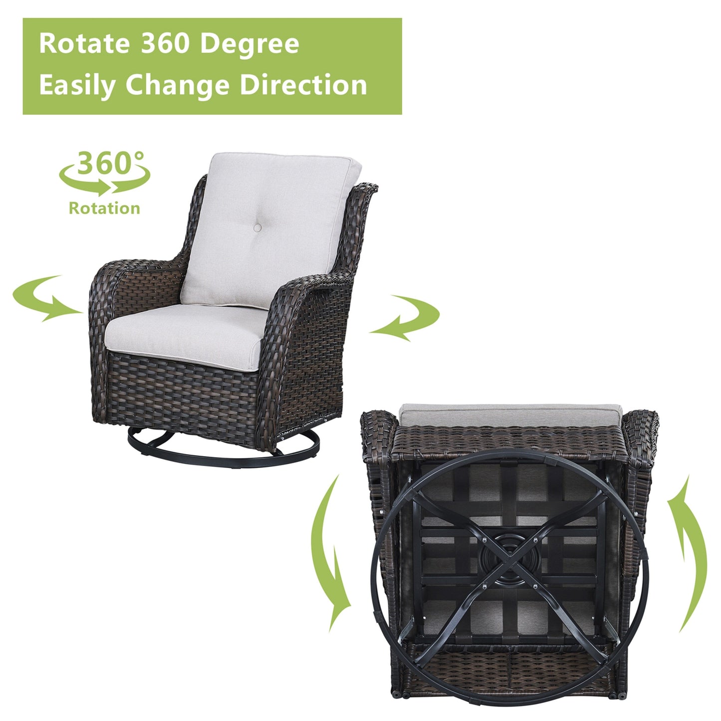 Ensemble de mobilier d'extérieur Pocassy 5 pièces, chaises pivotantes avec poufs