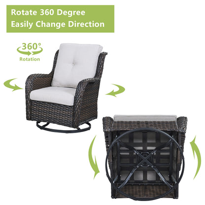 Ensemble de mobilier d'extérieur Pocassy 5 pièces, chaises pivotantes avec poufs