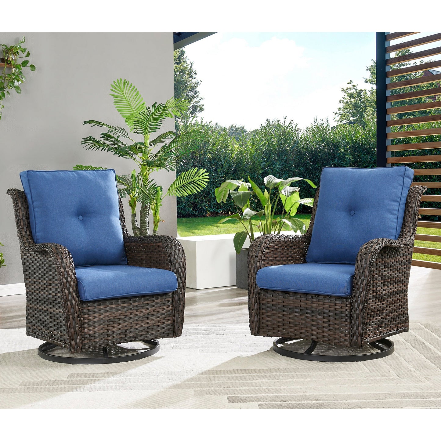 Ensemble de mobilier d'extérieur Pocassy 5 pièces, chaises pivotantes avec poufs