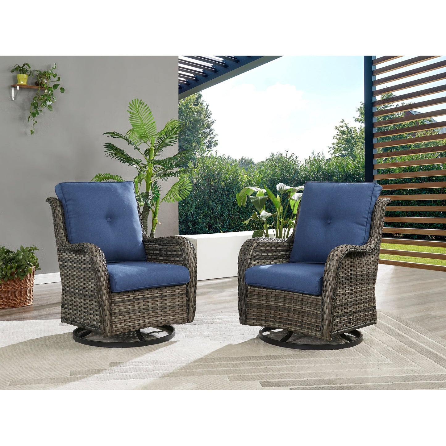 Ensemble de mobilier d'extérieur Pocassy 5 pièces, chaises pivotantes avec poufs