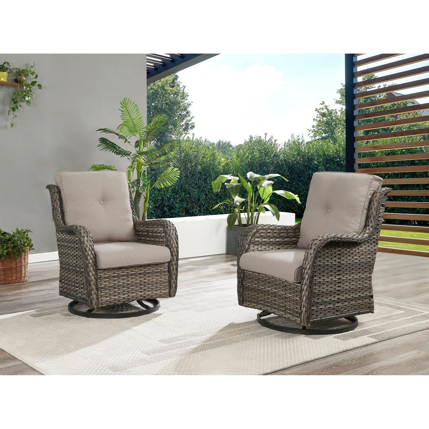 Ensemble de mobilier d'extérieur Pocassy 5 pièces, chaises pivotantes avec poufs