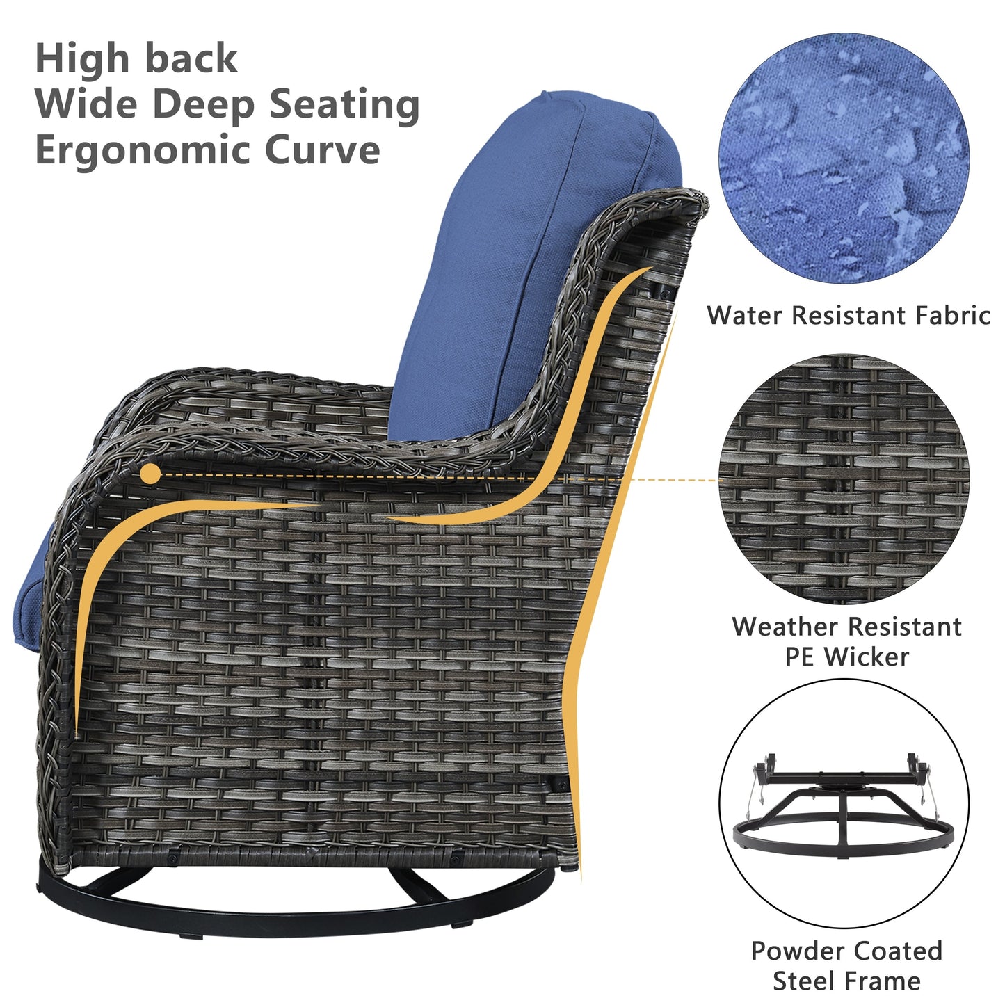 Ensemble de mobilier d'extérieur Pocassy 5 pièces, chaises pivotantes avec poufs