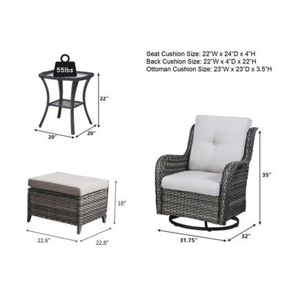 Ensemble de mobilier d'extérieur Pocassy 5 pièces, chaises pivotantes avec poufs