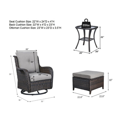Ensemble de mobilier d'extérieur Pocassy 5 pièces, chaises pivotantes avec poufs