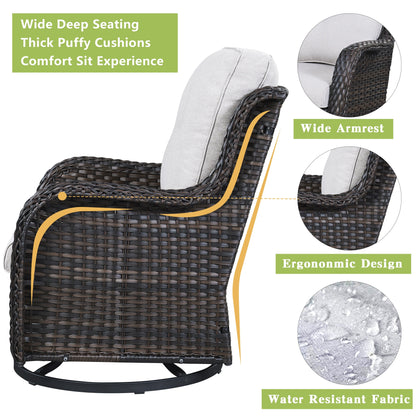 Ensemble de mobilier d'extérieur Pocassy 5 pièces, chaises pivotantes avec poufs