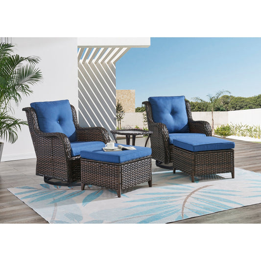 Ensemble de mobilier d'extérieur Pocassy 5 pièces, chaises pivotantes avec poufs