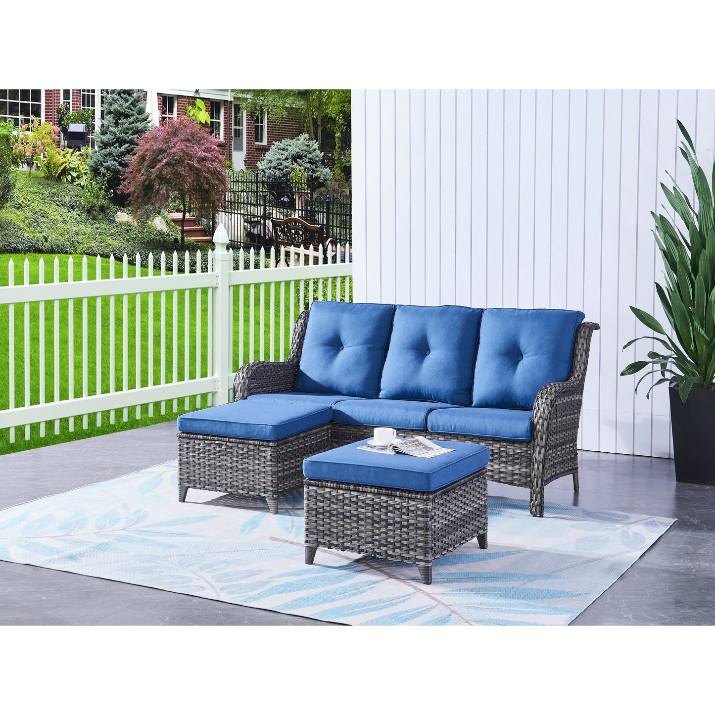 Ensemble de meubles de patio Pocassy 5 pièces avec poufs