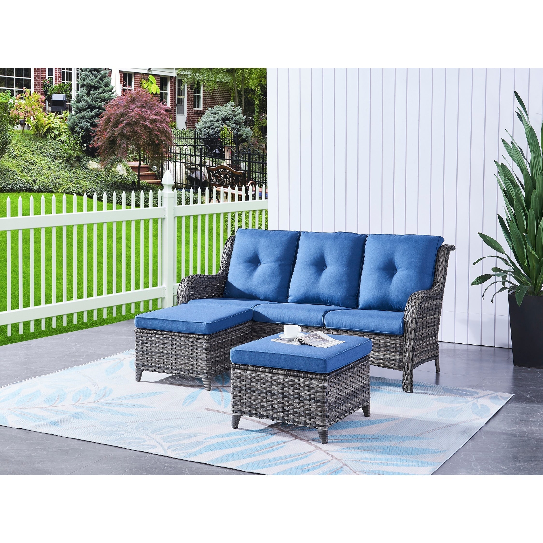Ensemble de meubles de patio Pocassy 5 pièces avec poufs