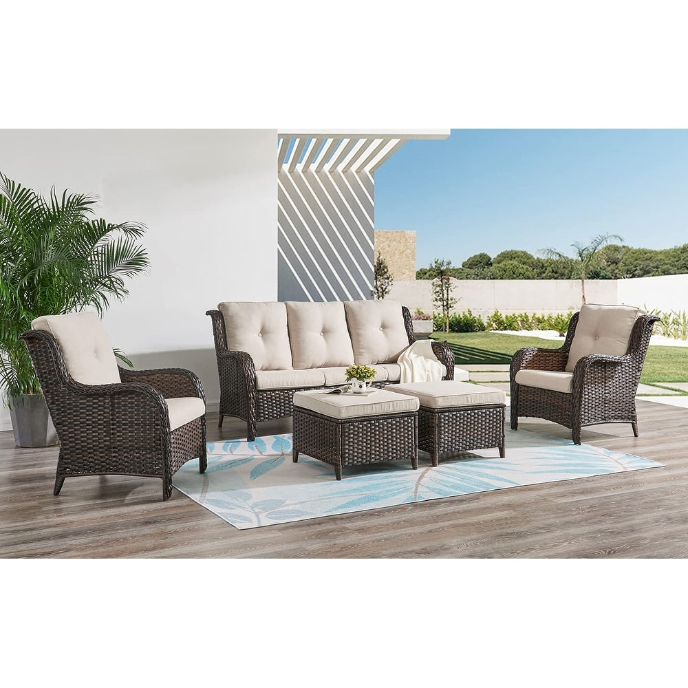 Ensemble de meubles de patio Pocassy 5 pièces avec poufs