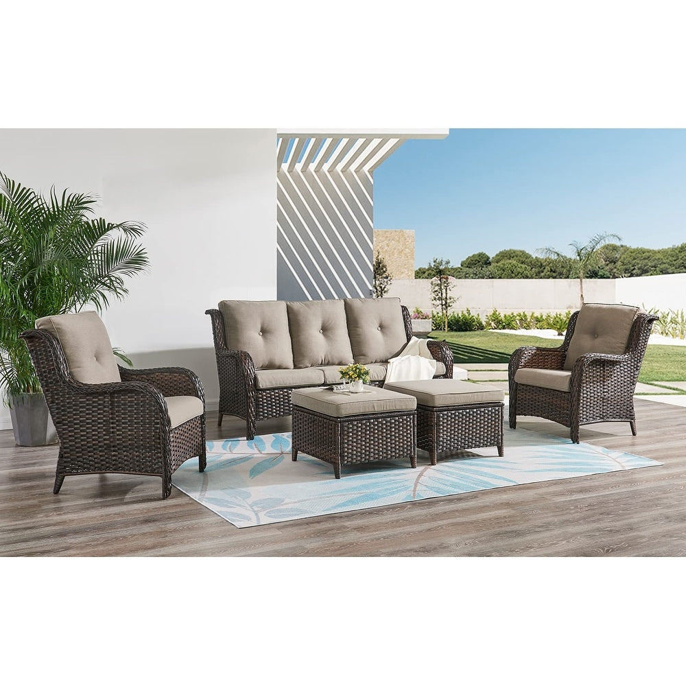 Ensemble de meubles de patio Pocassy 5 pièces avec poufs