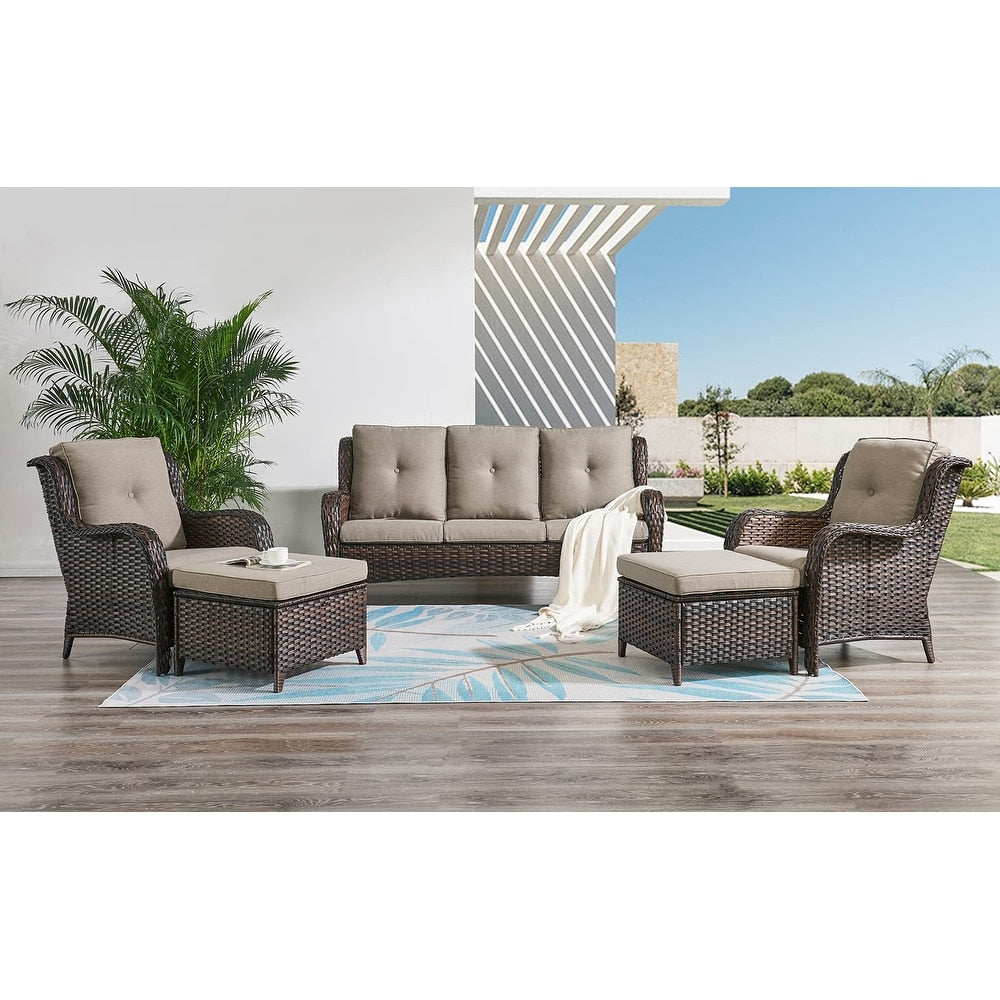 Ensemble de meubles de patio Pocassy 5 pièces avec poufs