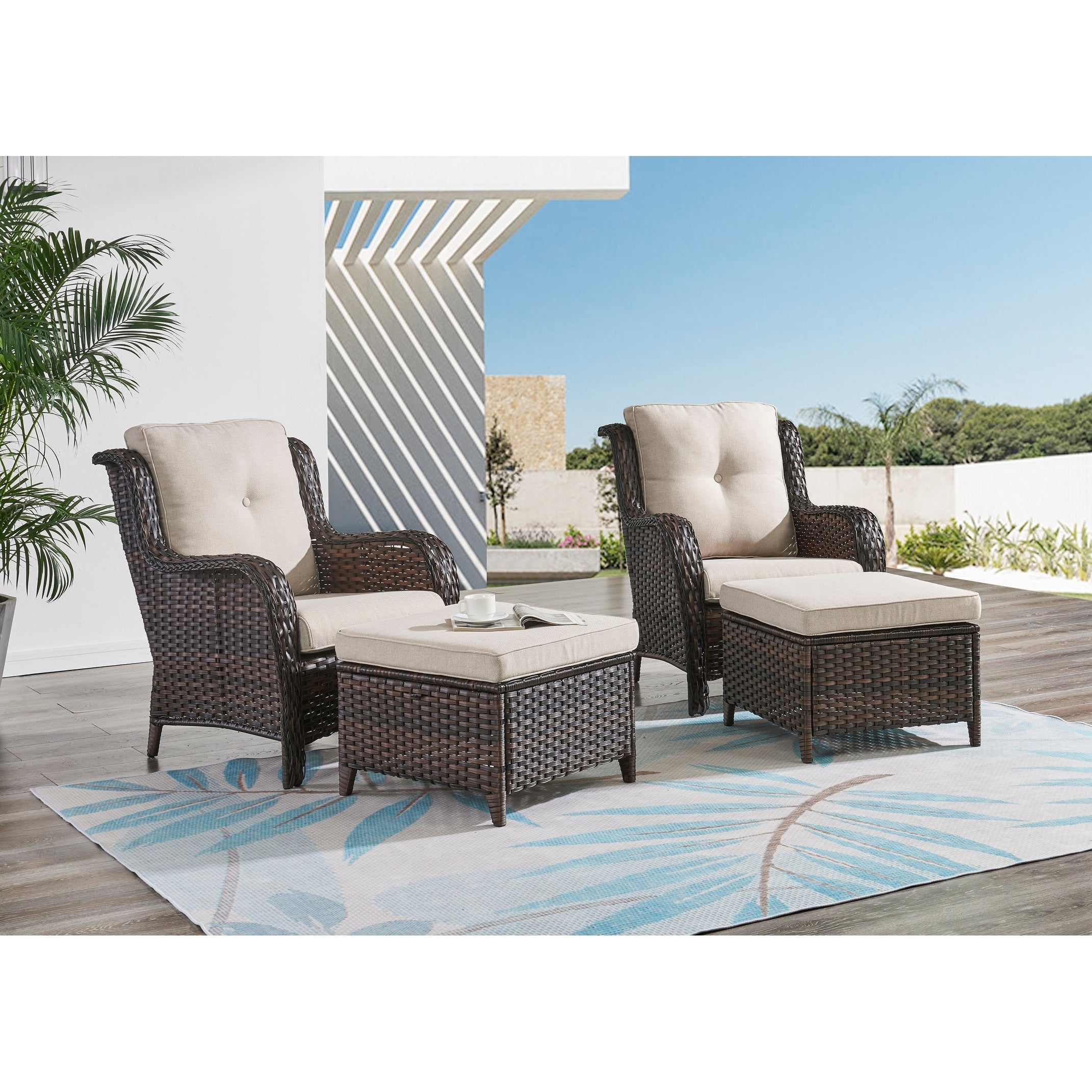 Ensemble de meubles de patio Pocassy 5 pièces avec poufs
