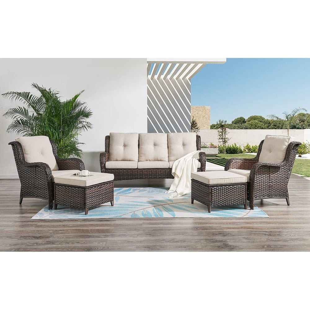 Ensemble de meubles de patio Pocassy 5 pièces avec poufs