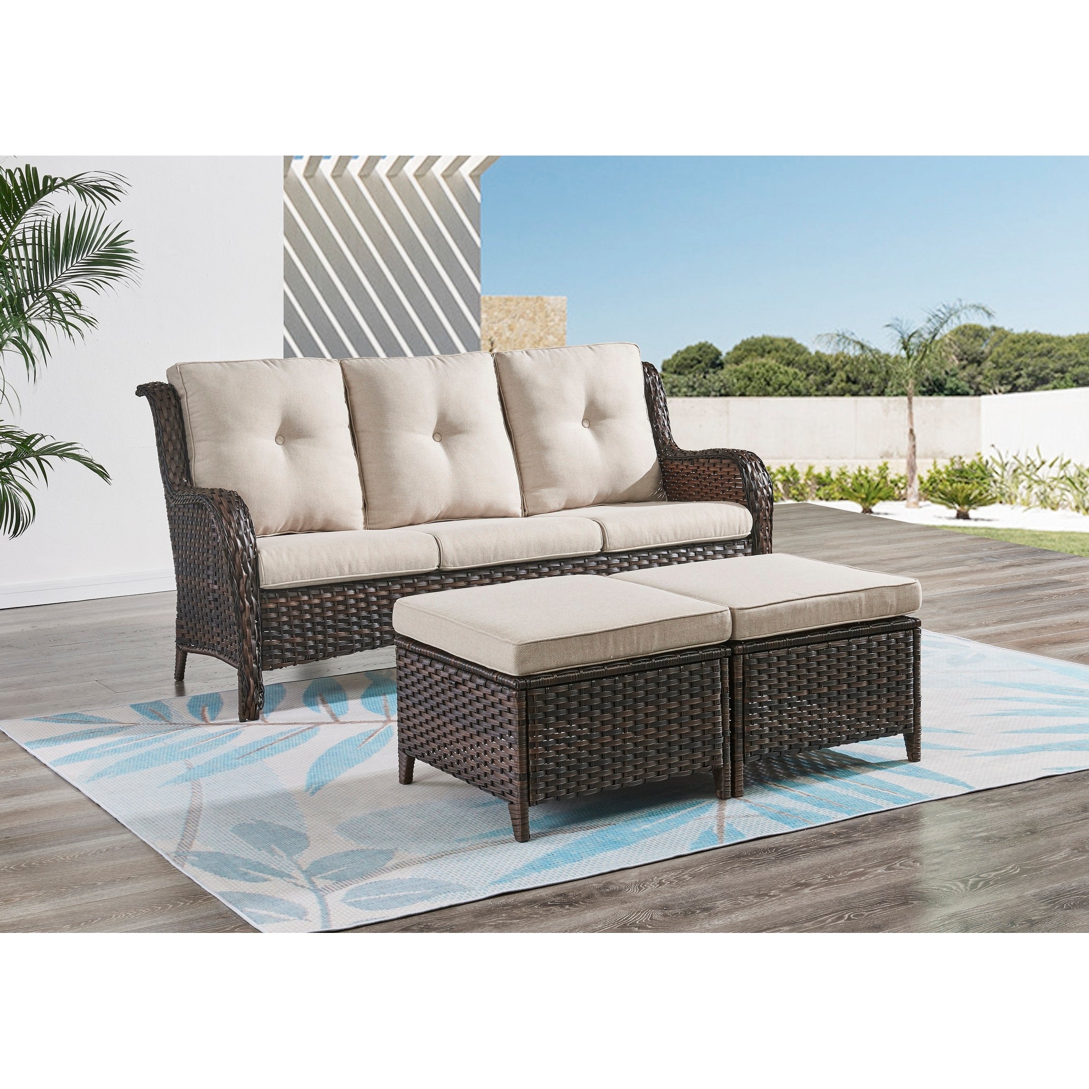 Ensemble de meubles de patio Pocassy 5 pièces avec poufs