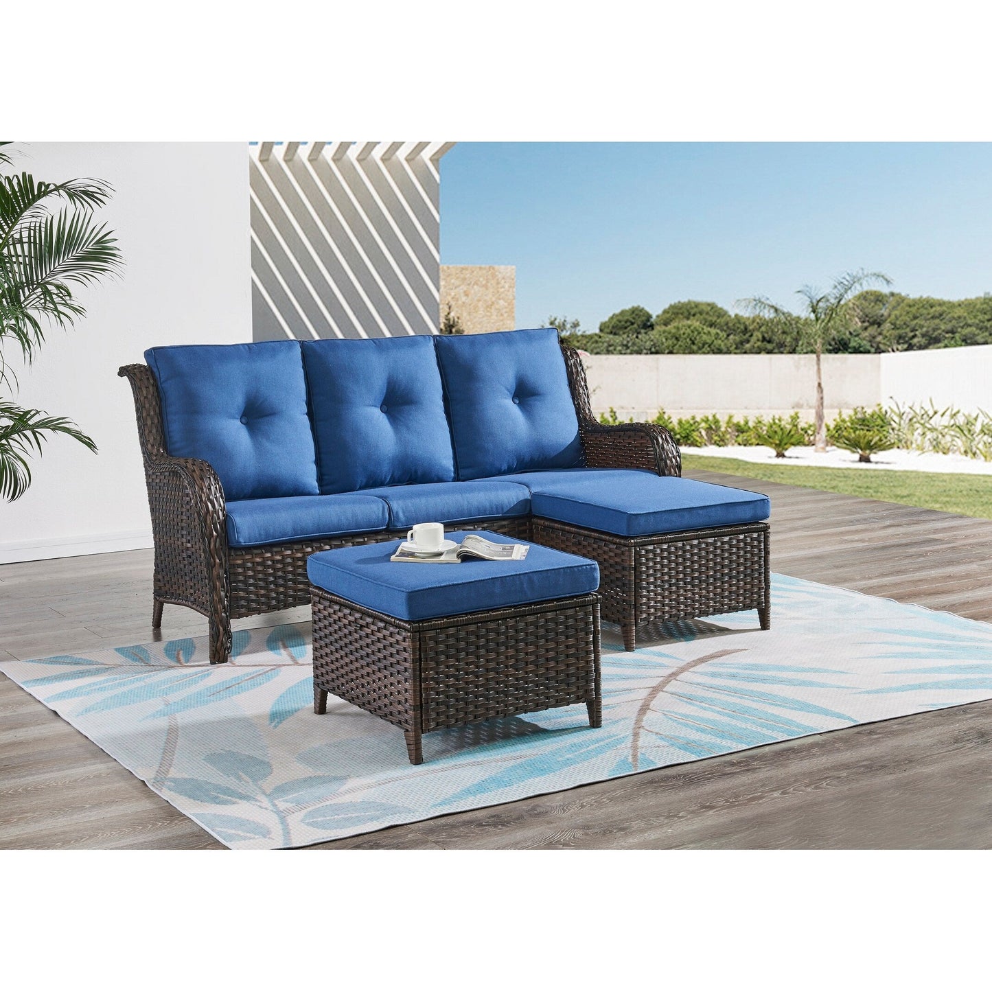 Ensemble de meubles de patio Pocassy 5 pièces avec poufs